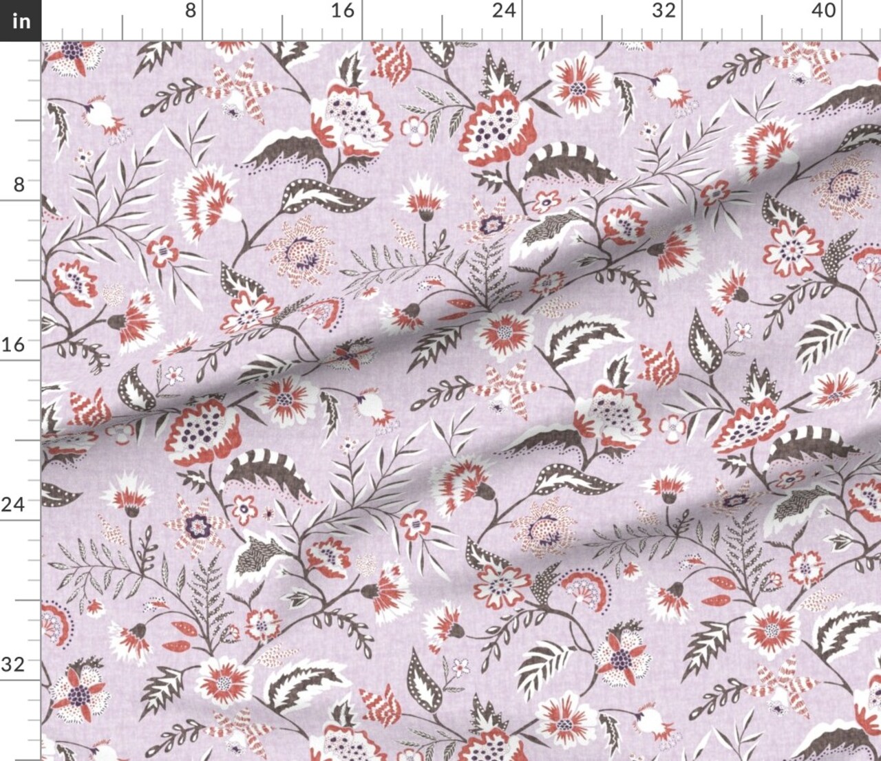 Boho Floral Modern Chintz Garden Vine Cottagecore Farmhouse Purple Lilac Custom Printed Fabric by Spoonflower Various Fabrics by the Yard or Fat Quarter